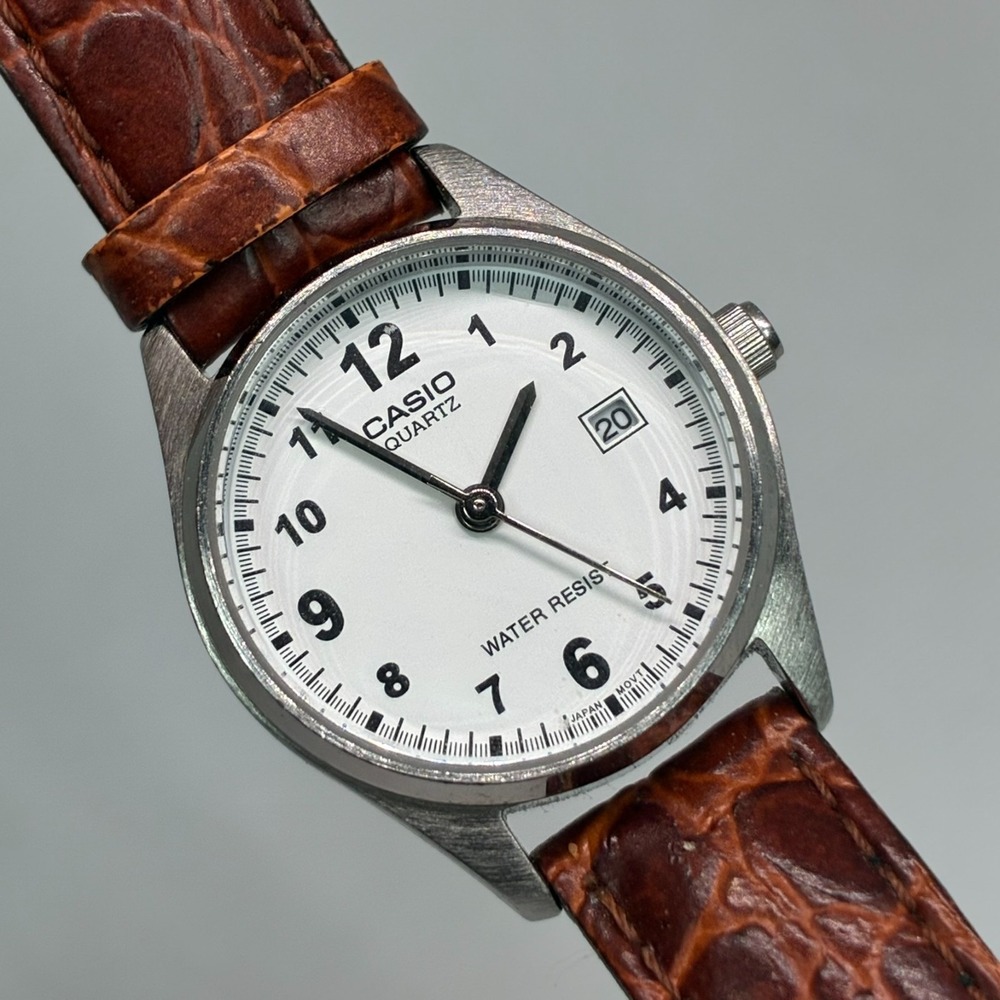 Casio LTP-1175 Quartz White Dial Date Arabic Women's Brown Leather Watch